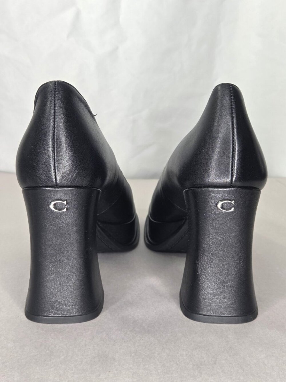 COACH Sculpted Block Heel Black Leather Pumps, Size: 8 B - Picture 4 of 8